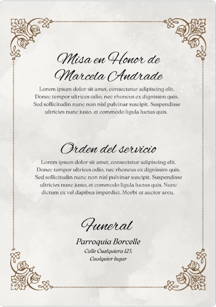 Reverso diseño misa funeral persona fallecida
